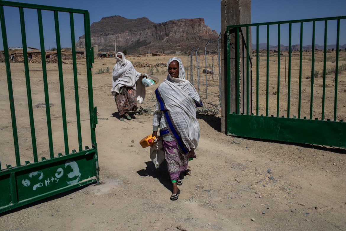 Birhan T/medhin (center) arrives at a JEOP distribution point in Hawzen district, Misraqawi Zone, Tigray Region, Ethiopia, on February 6, 2019. “I was identified for support because my crop was destro