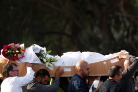 People carry the body of a victim during a burial ceremony for victims of the mosque attacks, at the Memorial Park Cemetery in Christchurch, New Zealand March 22, 2019