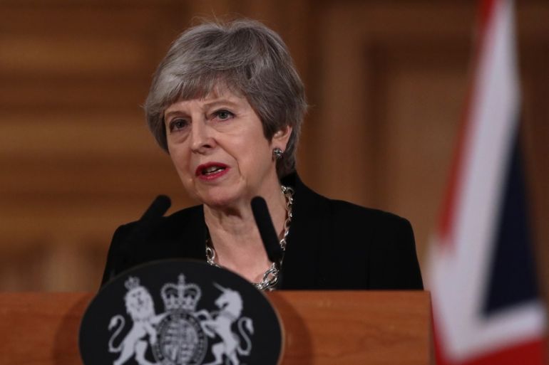 British Prime Minister Theresa May gives a press conference outside Downing Street on April 2, 2019 in London, England. Cabinet Ministers have held a two-part meeting in Downing Street today. Last nig