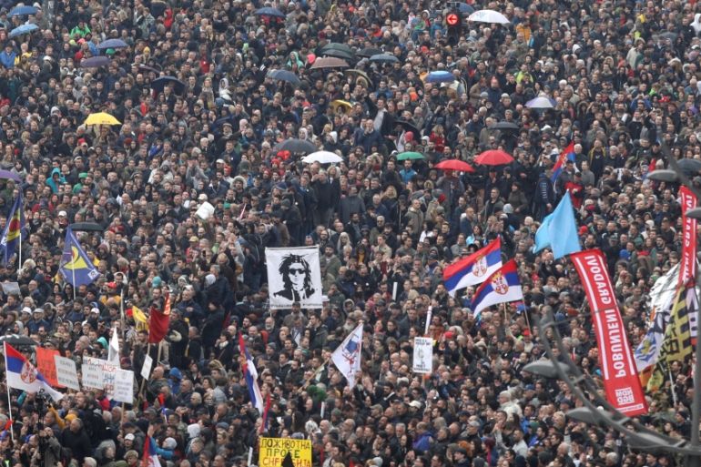 Demonstrators protest against Serbia''s President Aleksandar Vucic and his government, in Belgrade