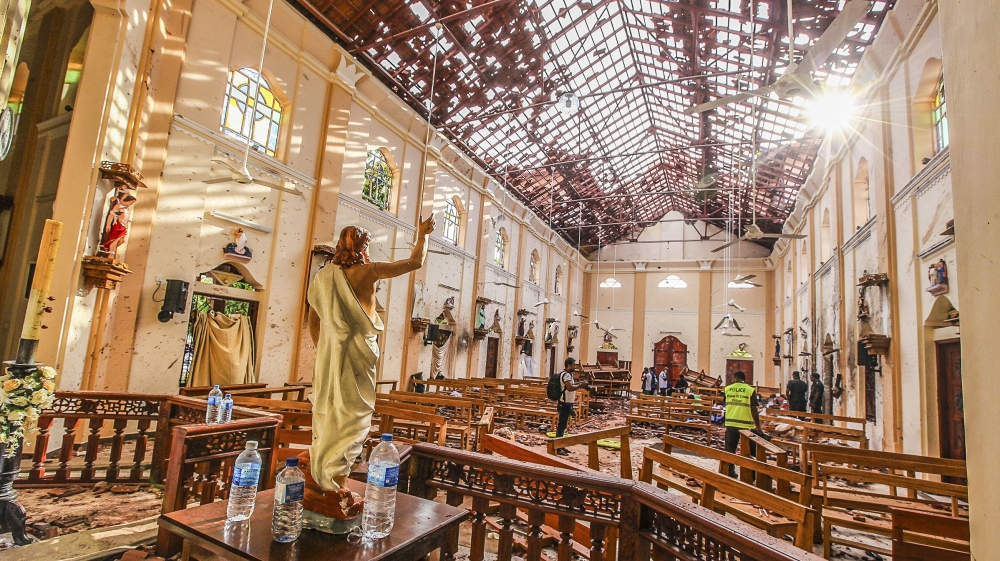 A view of St Sebastian's Church damaged in the blast in Negombo, north of Colombo [Chamila Karunarathne/AP]