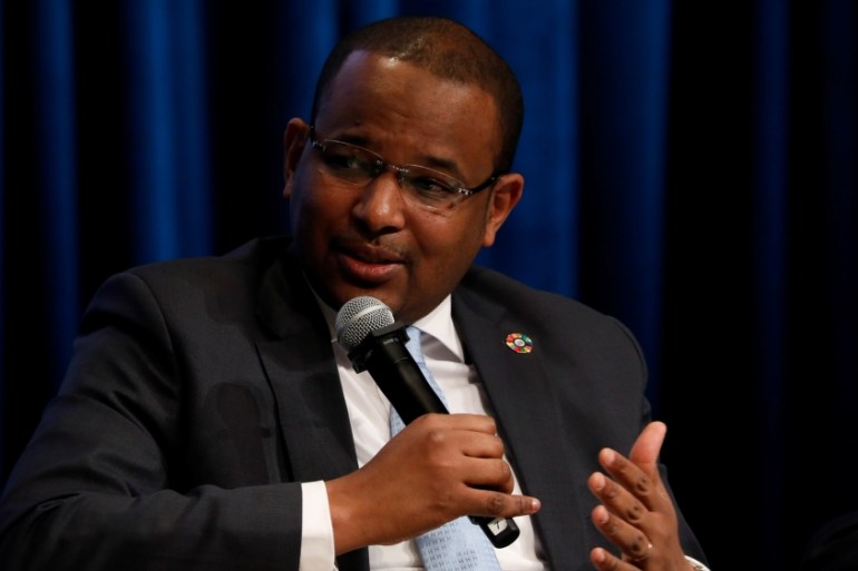 Malian Minister of Economy and Finance Boubou Cisse speaks at panel on the security-development nexus during IMF spring meetings in Washington