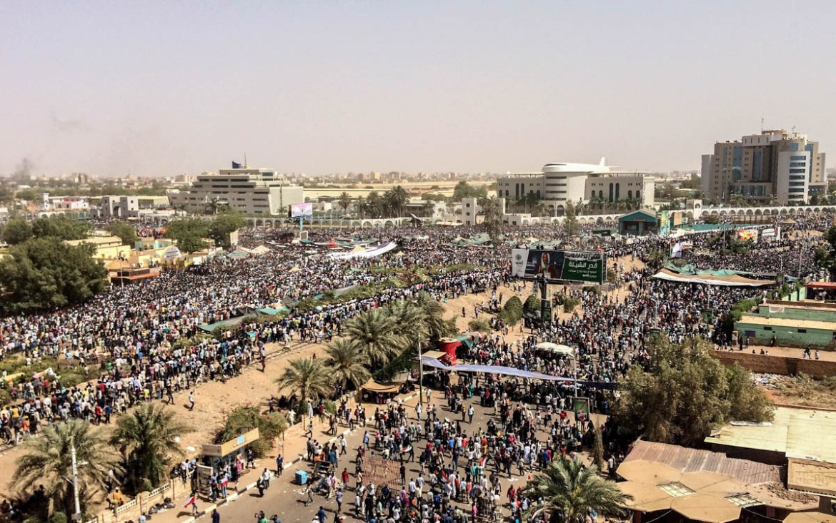 Thousands of Sudanese demonstrators continue demonstrations outside the military headquarters in Khartoum, Sudan on April 11, 2019. The Sudanese military on Thursday afternoon announced the removal of