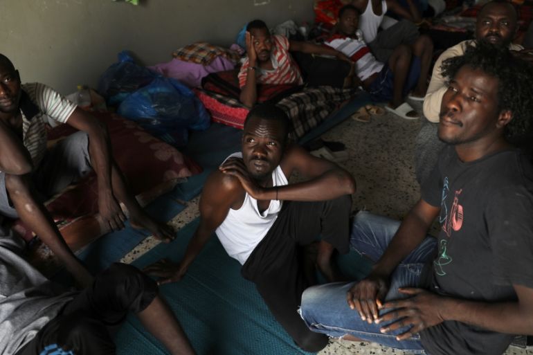 Migrants are seen at the Anti-Illegal Immigration Agency in Tajora shelter center in Tripoli