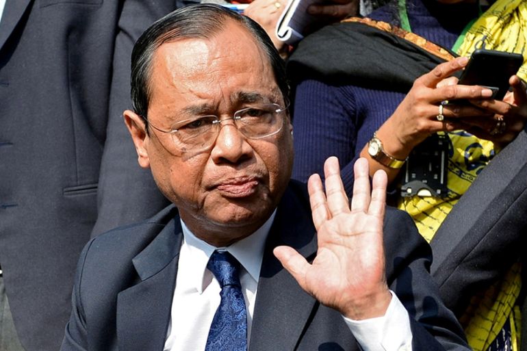 FILE PHOTO: Ranjan Gogoi, a Supreme Court judge, gestures as he addresses the media at a news conference in New Delhi