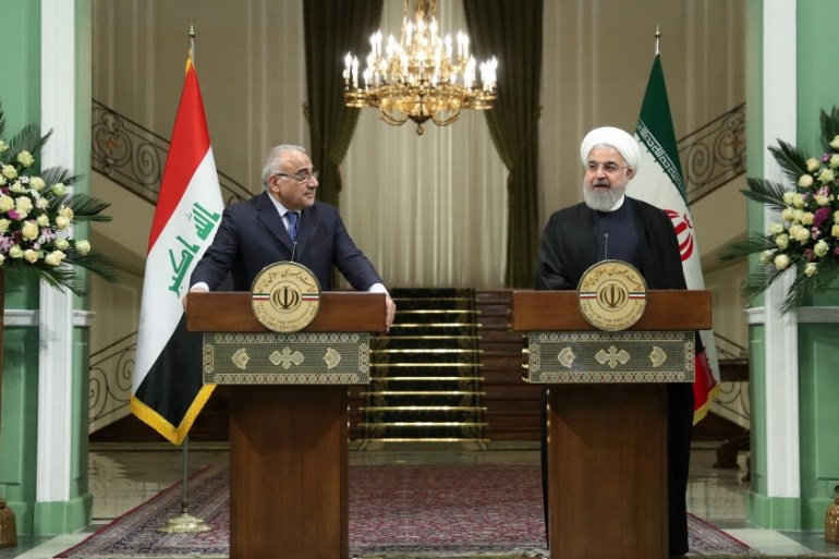 Iranian President Hassan Rouhani speaks during a news conference with Iraq''s Prime Minister Adel Abdul Mahdi in Tehran