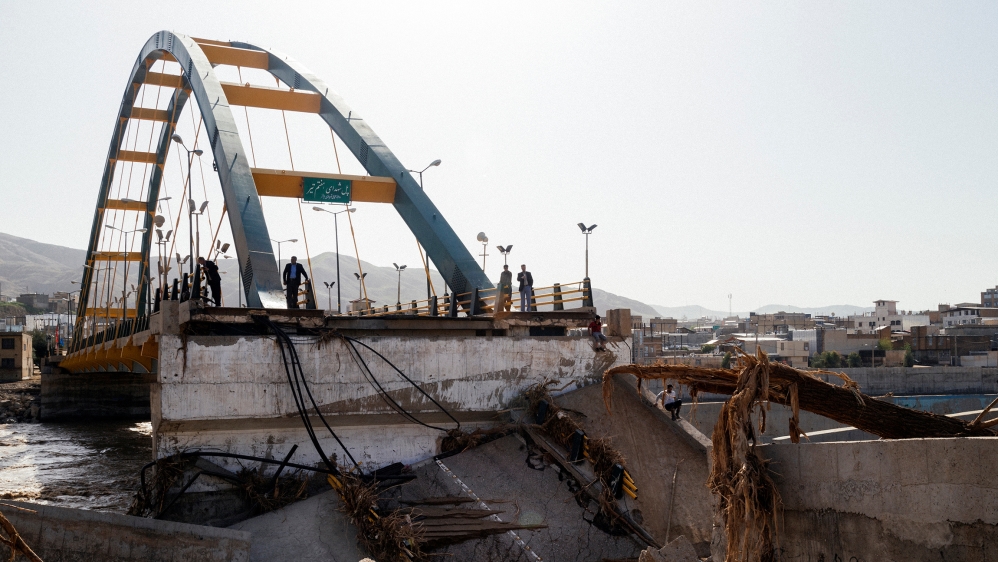 A bridge destroyed by the flood is seen in Lorestan Province [Khashayar Javanmardi/Tasnim News/Reuters]