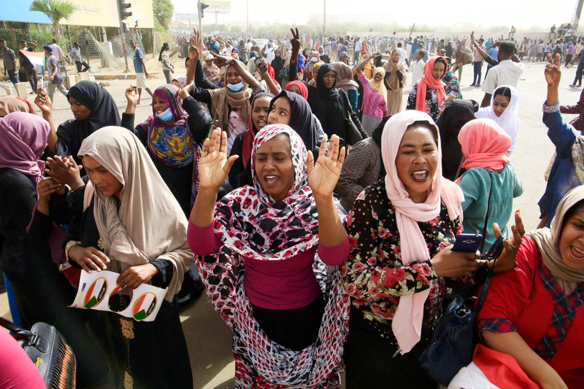Sudanese people celebrate as they head towards the Army headquarters amid rumors that President Omar al-Bashir has stepped down, in Khartoum, Sudan, 11 April 2019. According to media reports, Omar al-