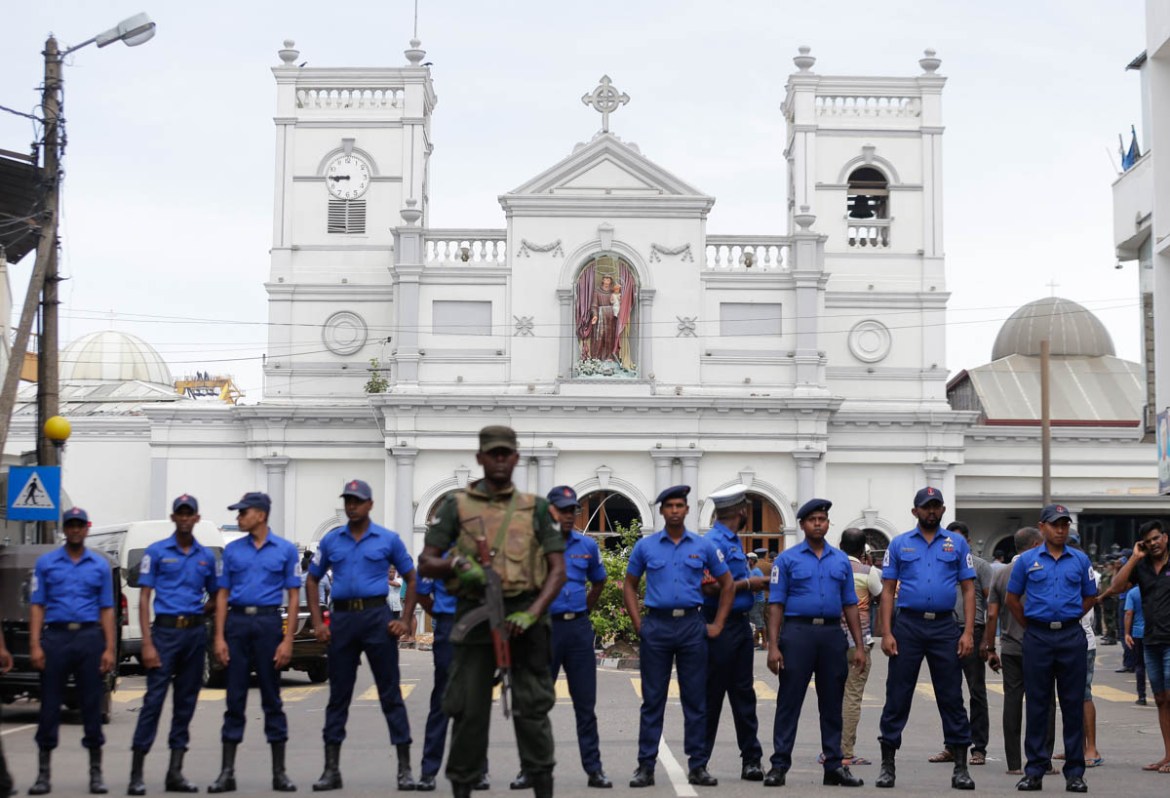 Sri Lankan Army soldiers secure the area around St. Anthony''s Shrine after a blast in Colombo, Sri Lanka, Sunday, April 21, 2019. A Sri Lanka hospital spokesman says several blasts on Easter Sunday ha