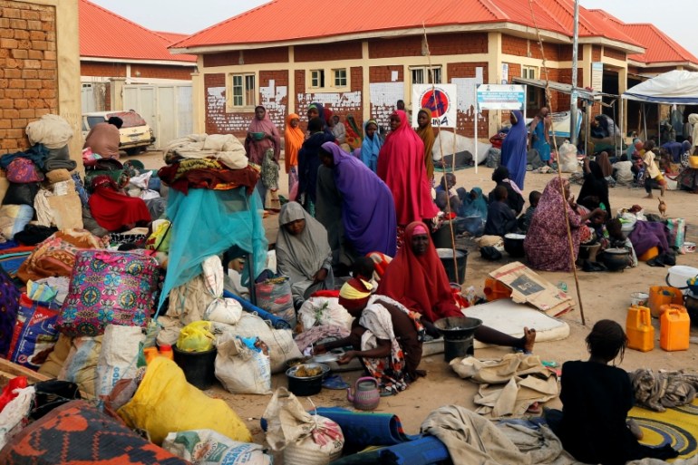 Internally displaced people are seen at the Teachers village camp in Maiduguri