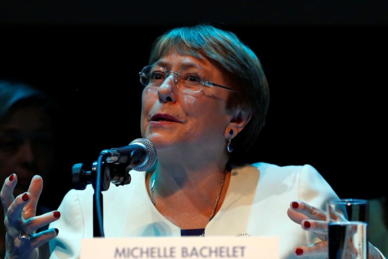 UN High Commissioner for Human Rights Michelle Bachelet holds a news conference in Mexico City