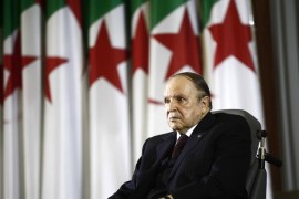 President Abdelaziz Bouteflika looks on during a swearing-in ceremony in Algiers April 28, 2014. Bouteflika was sworn in for a fourth term on Monday after easily winning an election opponents dismisse