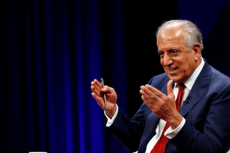U.S. envoy for peace in Afghanistan Zalmay Khalilzad speaks during a debate at Tolo TV channel in Kabul