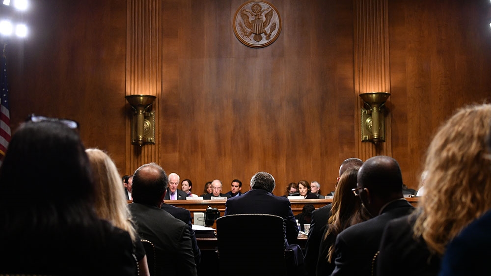 US Attorney General William Barr testifies before the Senate Judiciary Committee [Mandel Ngan/AFP]