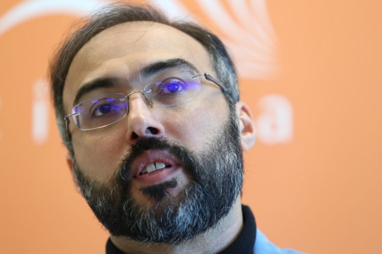 Arab pro-democracy campaigner Iyad el-Baghdadi attends news conference in Oslo