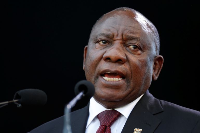 Cyril Ramaphosa speaks after taking the oath of office at his inauguration as South African president at Loftus Versfeld stadium in Pretoria