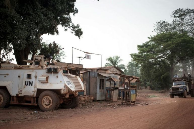 Florent Vergnes, AFP | A MINUSCA armoured vehicle secures the hospital in Bambari, in the central-eastern part of the Central African Republic, on March 16.