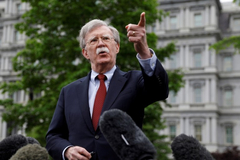 U.S. national security adviser John Bolton talks to reporters at the White House in Washington, U.S., May 1, 2019