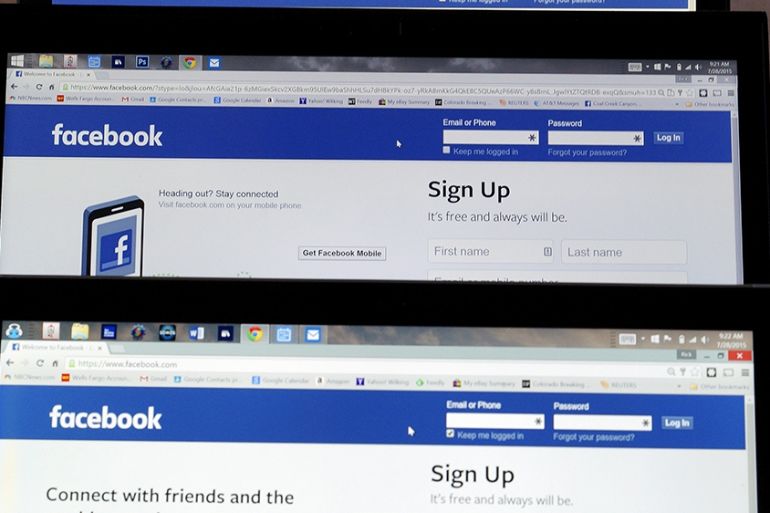Facebook screens/homepage sign-on