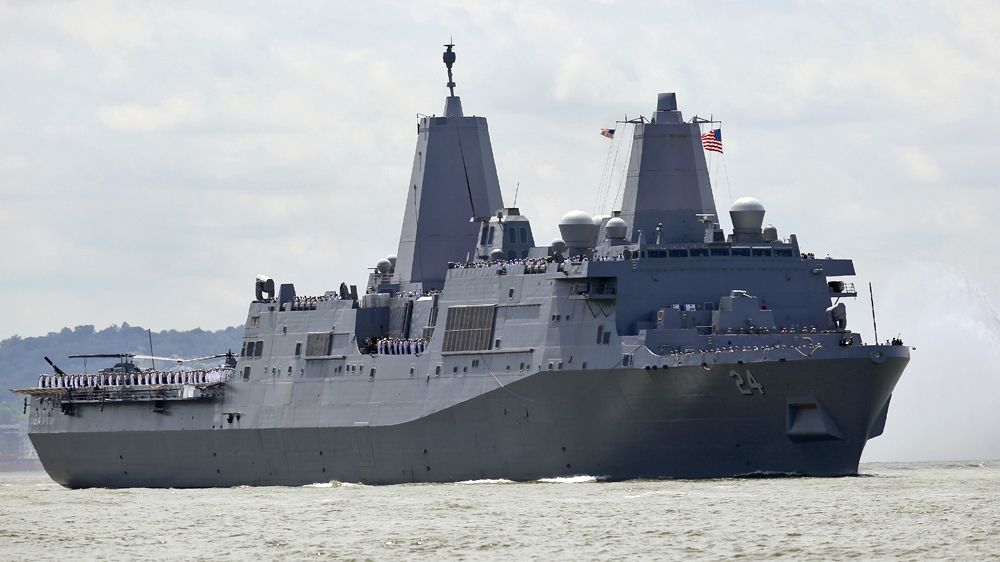 USS Arlington is an amphibious transport dock carrying hundreds of Marines [Bebeto Matthews/AP]