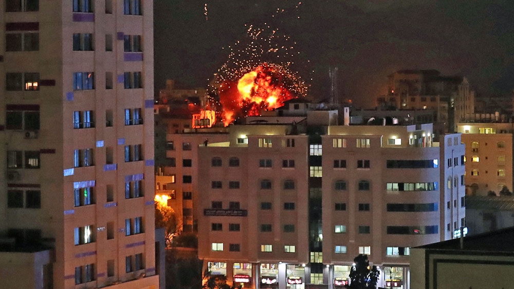 A ball of fire is seen during an Israeli air strike in Gaza City on May 4 Suhaib Salem/Reuters]