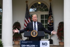 US President Donald Trump speaks in the Rose Garden of the White House on May 22, 2019, in Washington, DC. Trump is responding to US Speaker of the House Nancy Pelosi, who accused Trump of "a cover-up