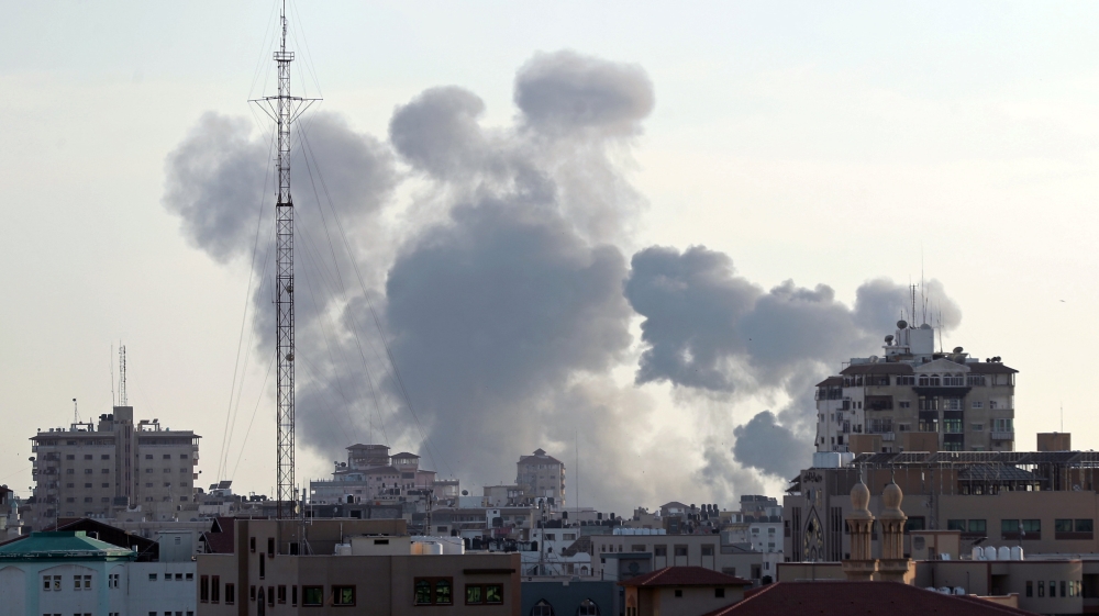 Smoke rises during Israeli air attacks in Gaza [Suhaib Salem/Reuters]