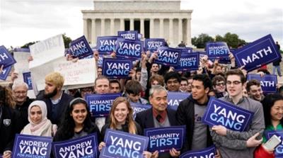 Yang has wholeheartedly backed the idea of a universal basic income [Joshua Roberts/Reuters]