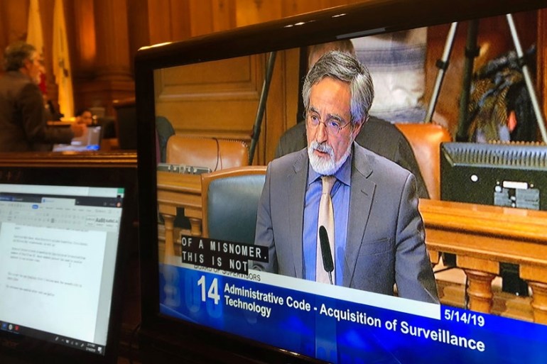 City Supervisor Aaron Peskin speaks before a vote on a surveillance technology