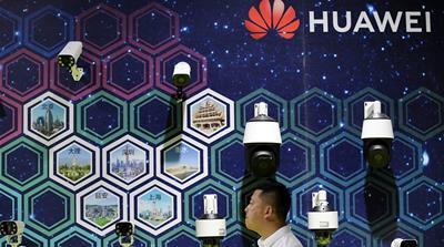 Huawei displayed its surveillance cameras at an exhibition during the World Artificial Intelligence Congress in Tianjin, China this week [Jason Lee/Reuters]