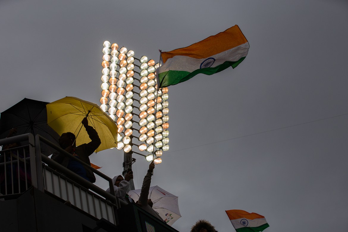 Despite losing the toss, India, spurred on by the vocal crowd, sealed their seventh win out of seven World Cup games against Pakistan over the years. [Faras Ghani/Al Jazeera]