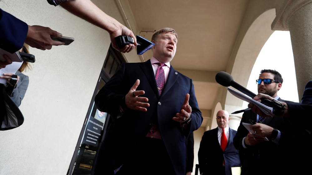 Defence attorney Parlatore, representing US Navy SEAL Special Operations Chief Gallagher, speaks with reporters at a pre-trial hearing in San Diego