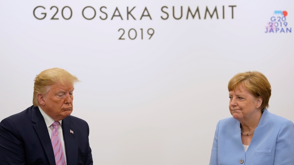 U.S. President Donald Trump holds a bilateral meeting with Germany's Chancellor Angela Merkel at the G20 leaders summit in Osaka, Japan, June 28, 2019