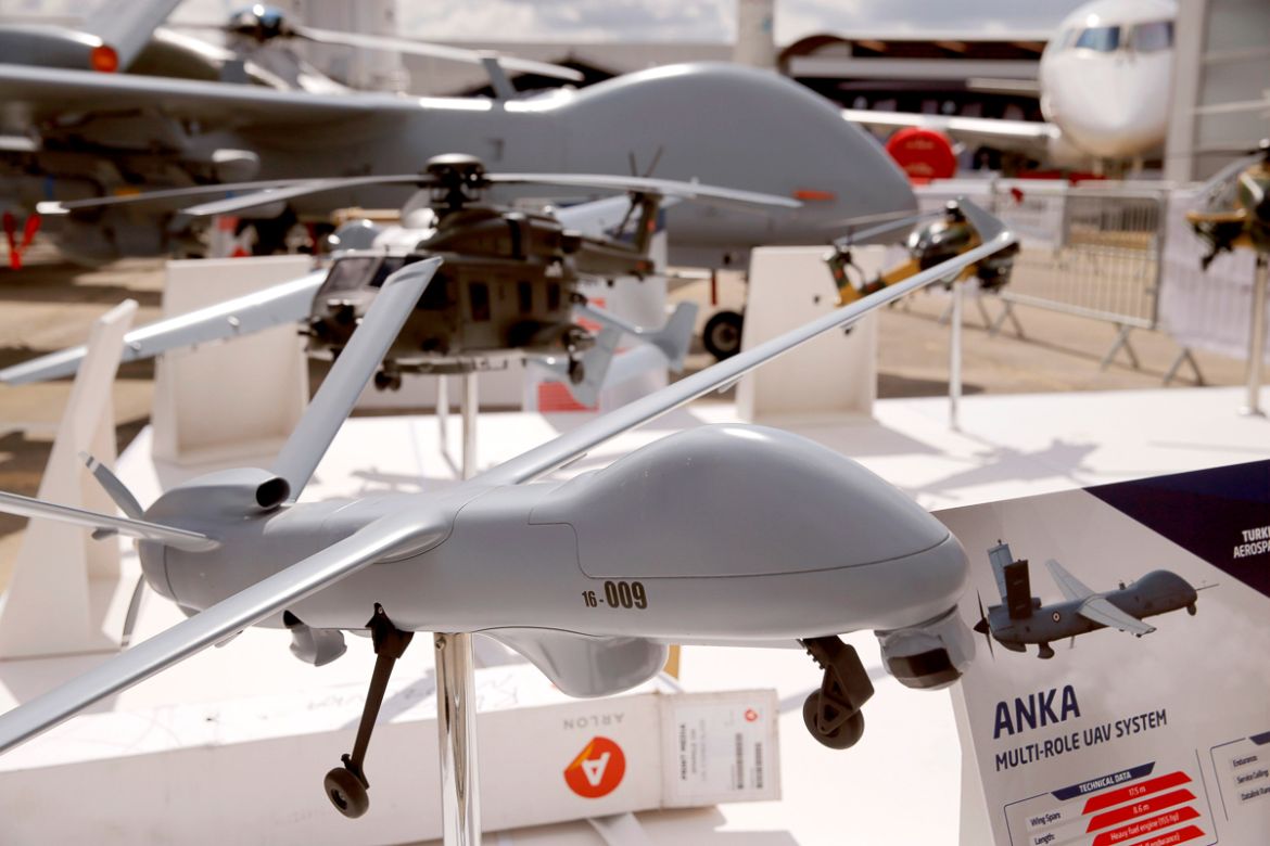 A model of a Multi-Role UAV Anka by Turkish Aerospace is seen on static display, at the eve of the opening of the 53rd International Paris Air Show at Le Bourget Airport near Paris, France, June 16 2