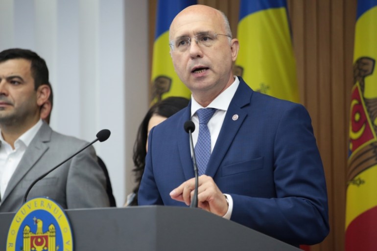 Pavel Filip, former Moldova''s Prime Minister and one of the leaders of the Democratic Party of Moldova, speaks at a news briefing in Chisinau