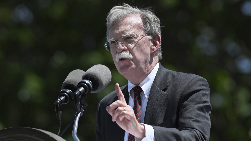 National Security Adviser John Bolton speaks at the commencement for the United States Coast Guard Academy in New London, Conn., Wednesday, May 22, 2019. (AP Photo/Jessica Hill)
