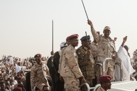 Mohamed Hamdan Dagalo (C-R), known as Himediti, deputy head of Sudan''''s ruling Transitional Military Council (TMC) and commander of the Rapid Support Forces (RSF) paramilitaries