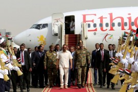 Ethiopian Prime Minister Abiy Ahmed arrives at the airport in Khartoum