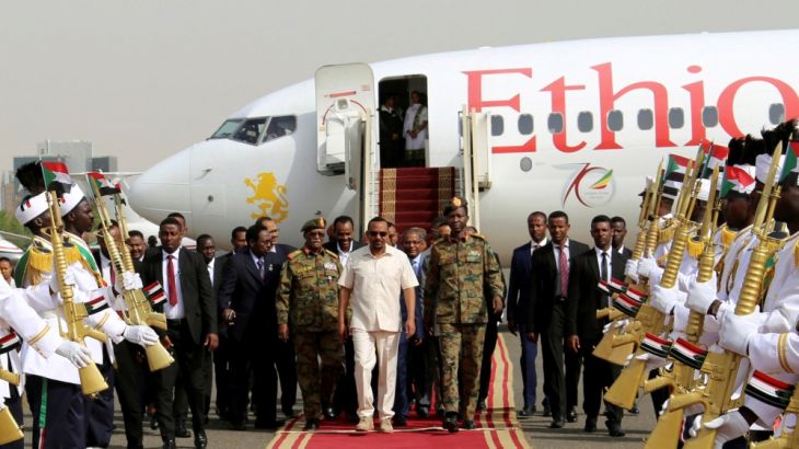 Ethiopian Prime Minister Abiy Ahmed arrives at the airport in Khartoum
