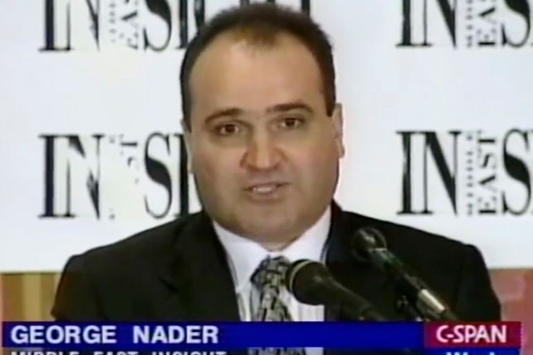 This 1998 frame from video provided by C-SPAN shows George Nader, president and editor of Middle East Insight. Nader, an adviser to the United Arab Emirates who is now a witness in the U.S. special co