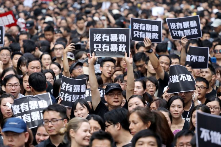 Demonstration demanding Hong Kong''s leaders to step down and withdraw the extradition bill, in Hong Kong