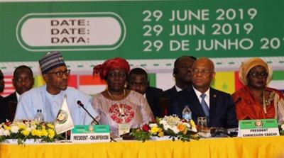 H.E. Muhammadu Buhari, Chair of ECOWAS Authority of Heads of State and Government and Jean-Claude Kassi Brou of the ECOWAS Commission. Abuja, 29th June 2019 [ECOWAS]
