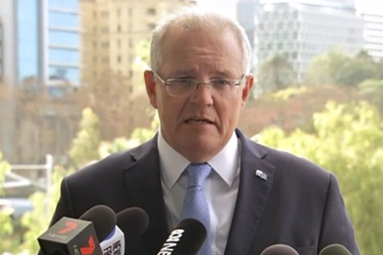 In this image made from video, Australian Prime Minister Scott Morrison holds a press conference Monday, June 24, 2019, in Perth