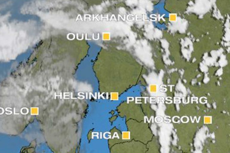Satellite view of thundery band across Finland