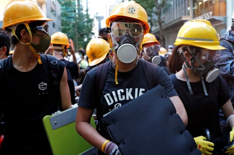 Hong Kong Protesters gas masks