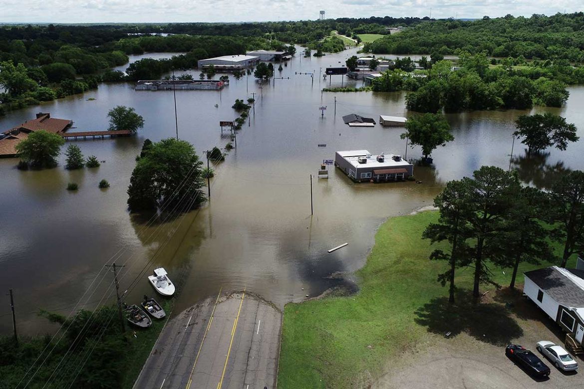 An impassable ford on this road now submerged in the flood waters of the Arkansas River. Fort Smith, Arkansas, U.S.