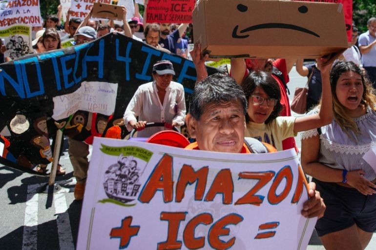Protestors Rally Against Amazon Workplace Conditions At Jeff Bezos'' NYC Apartment