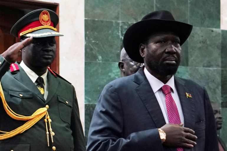 South Sudan President Salva Kiir attends the reopening of the First Session of the Transitional National Legislature, at the Parliament building in Juba
