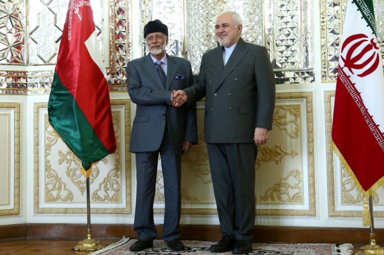 Oman''s Minister of State for Foreign Affairs Yousuf bin Alawi bin Abdullah shakes hands with Iran''s Foreign Minister Mohammad Javad Zarif in Tehran