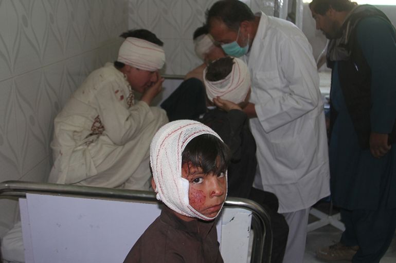 Injured victims of the suicide bomb blast, receive medical treatment at a hospital in Ghazni, Afghanistan, 07 July 2019. At least 12 people have been killed and another 80 were injured on 07 July, in